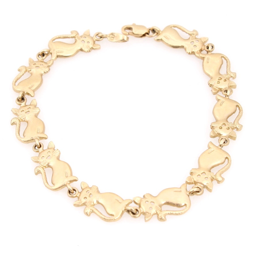 14K Yellow Gold Cat Link Bracelet