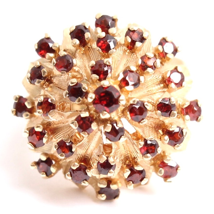 14K Yellow Gold Garnet Harem Cluster Ring