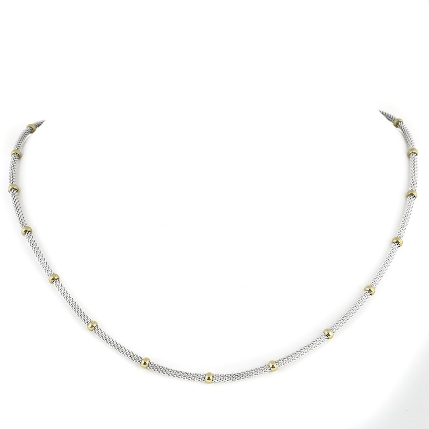 18K White and Yellow Gold Mesh Chain Necklace