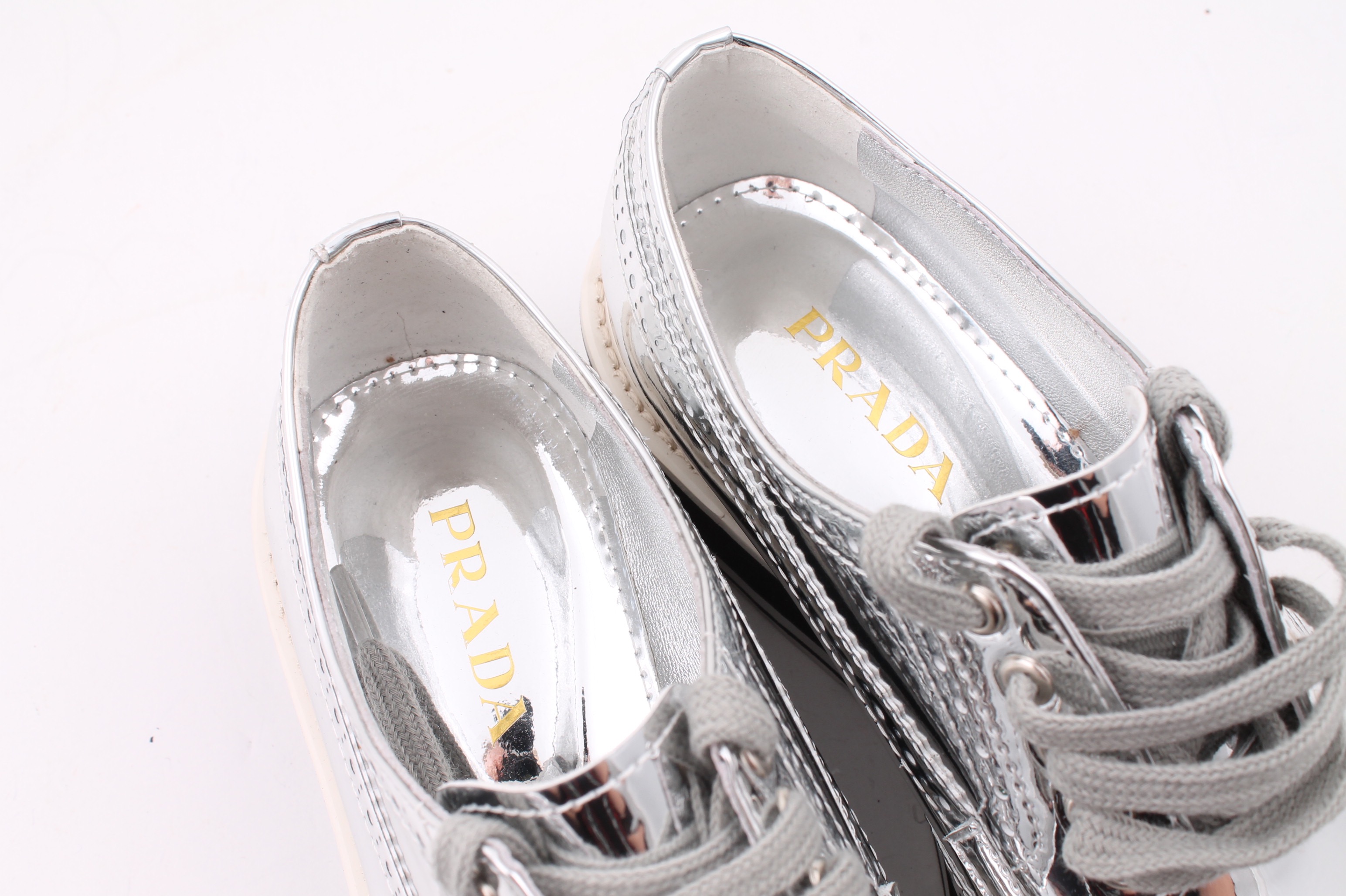 Women's Prada Micro-Sole Metallic Brogues