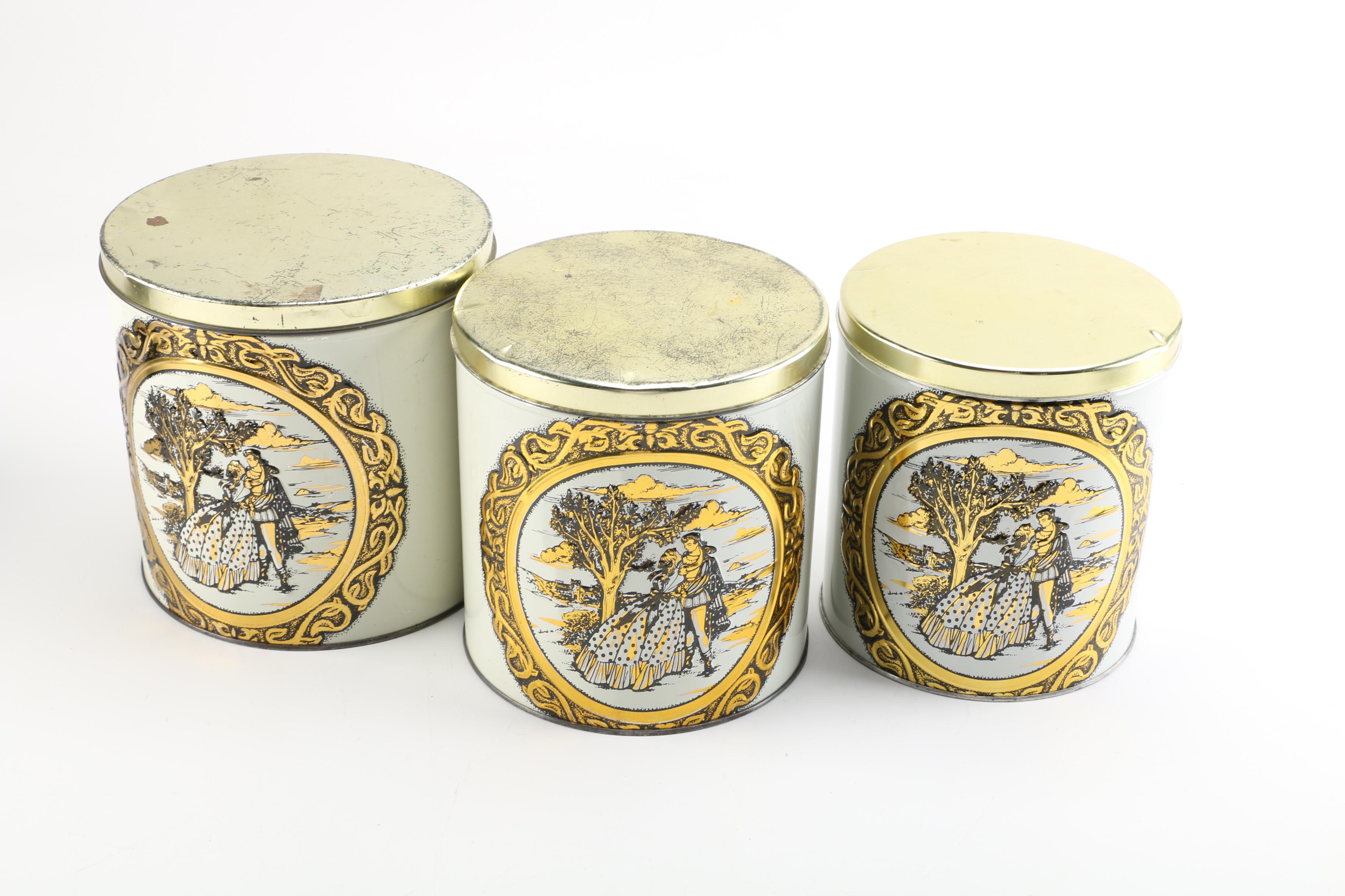 Vintage Tin Canisters and Ceramic Planter