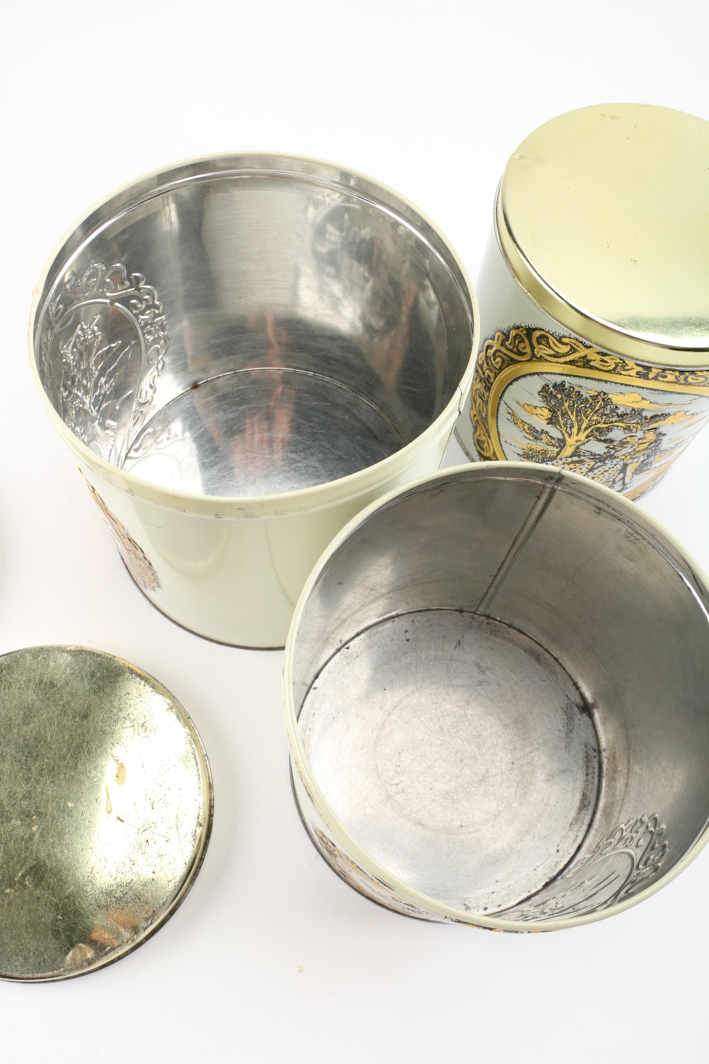 Vintage Tin Canisters and Ceramic Planter