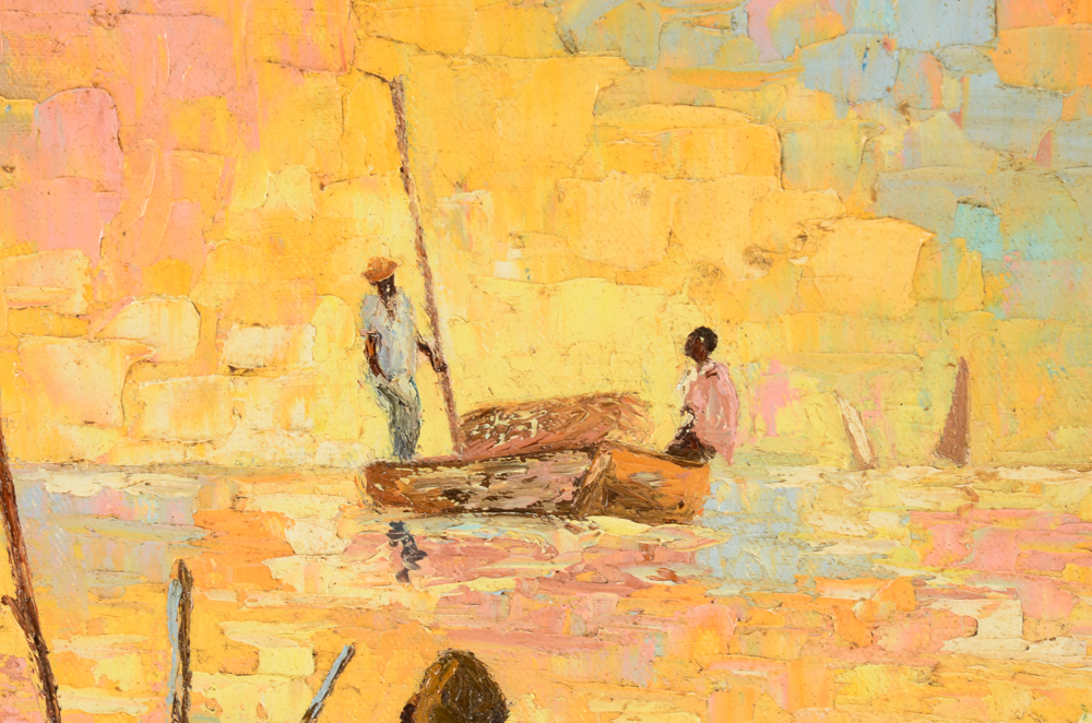 Emanuel Pierre-Charles Original Oil Painting on Canvas of Harbor Scene