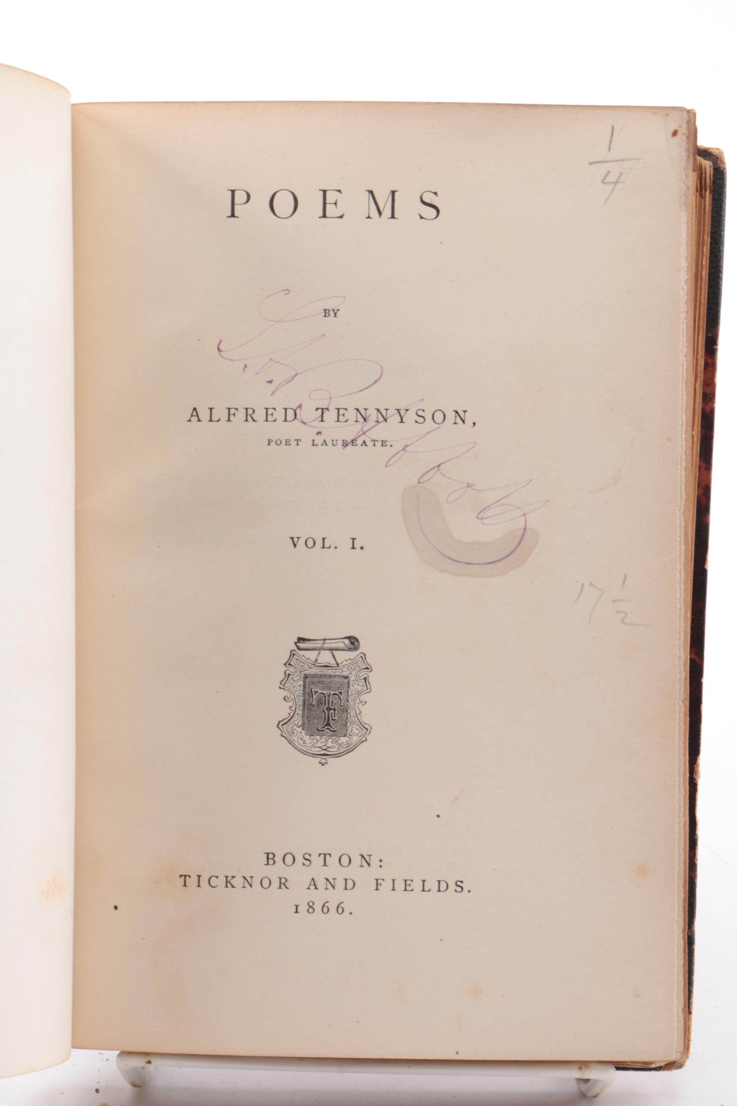 1860 "Bunyan's Complete Works" and 1866 "Tennyson's Poems"