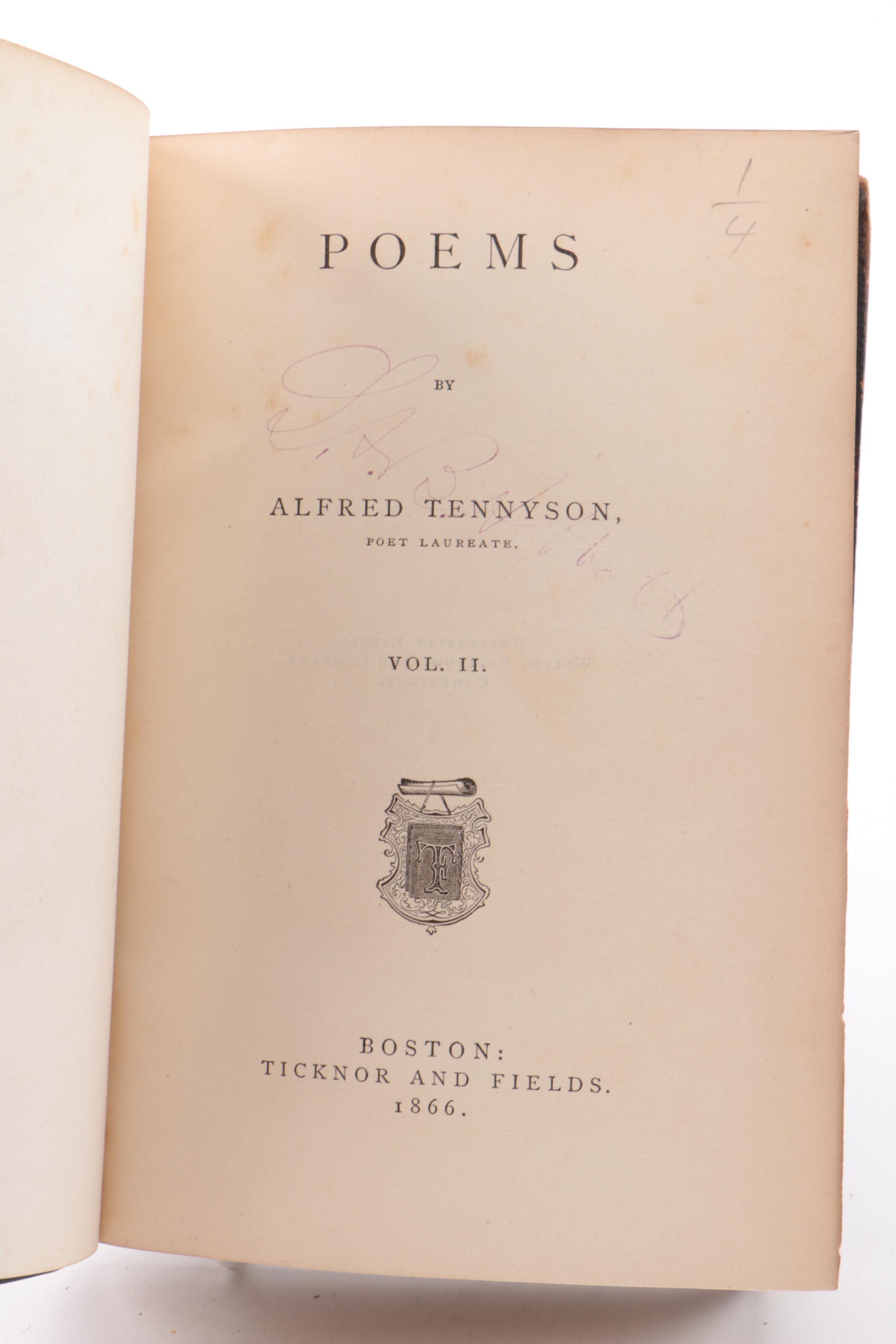 1860 "Bunyan's Complete Works" and 1866 "Tennyson's Poems"