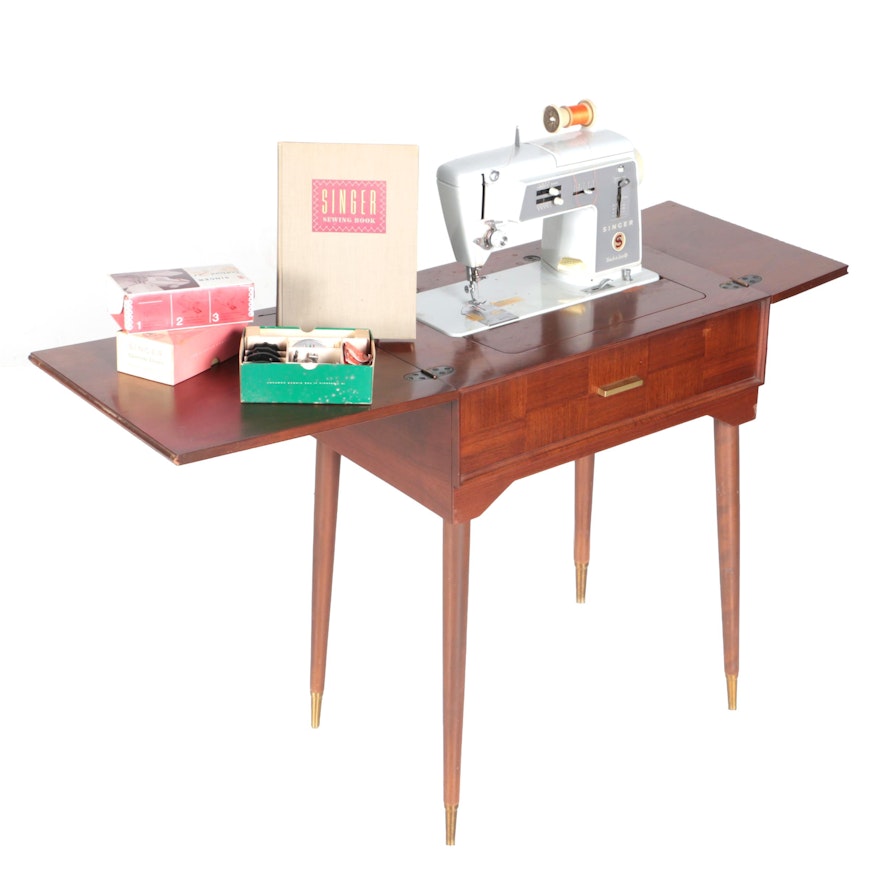 Singer "Touch & Sew" Sewing Machine and Mid Century Modern Table