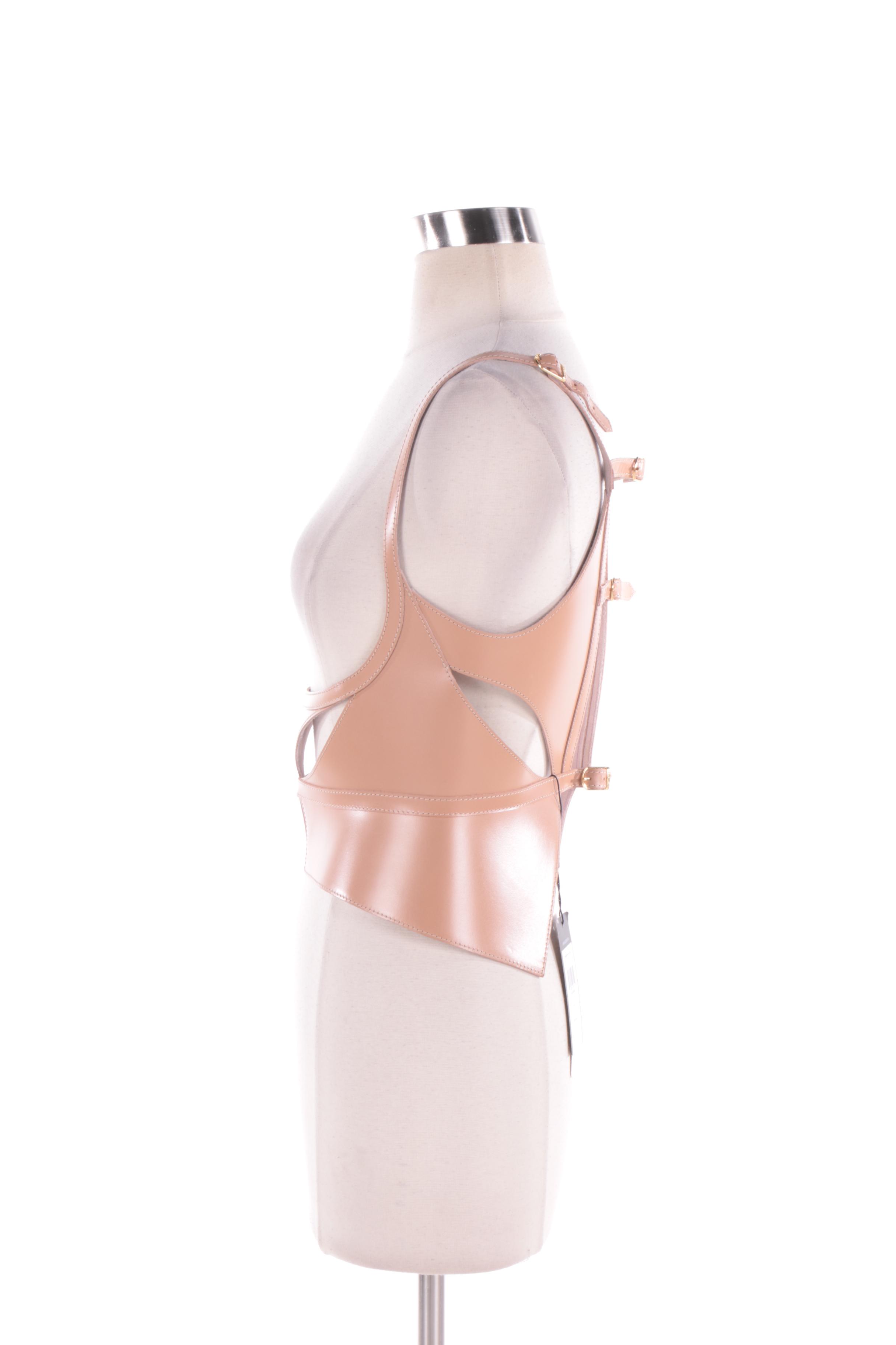 2012 Runway Hervé Léger Leather Laser Cut Bustier, New With Tags