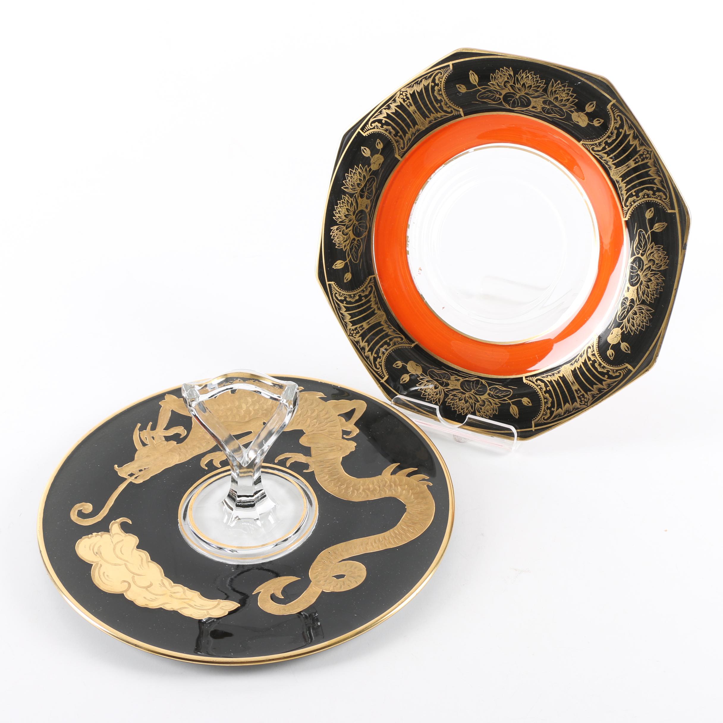 Vintage East Asian Inspired Glass Serving Trays