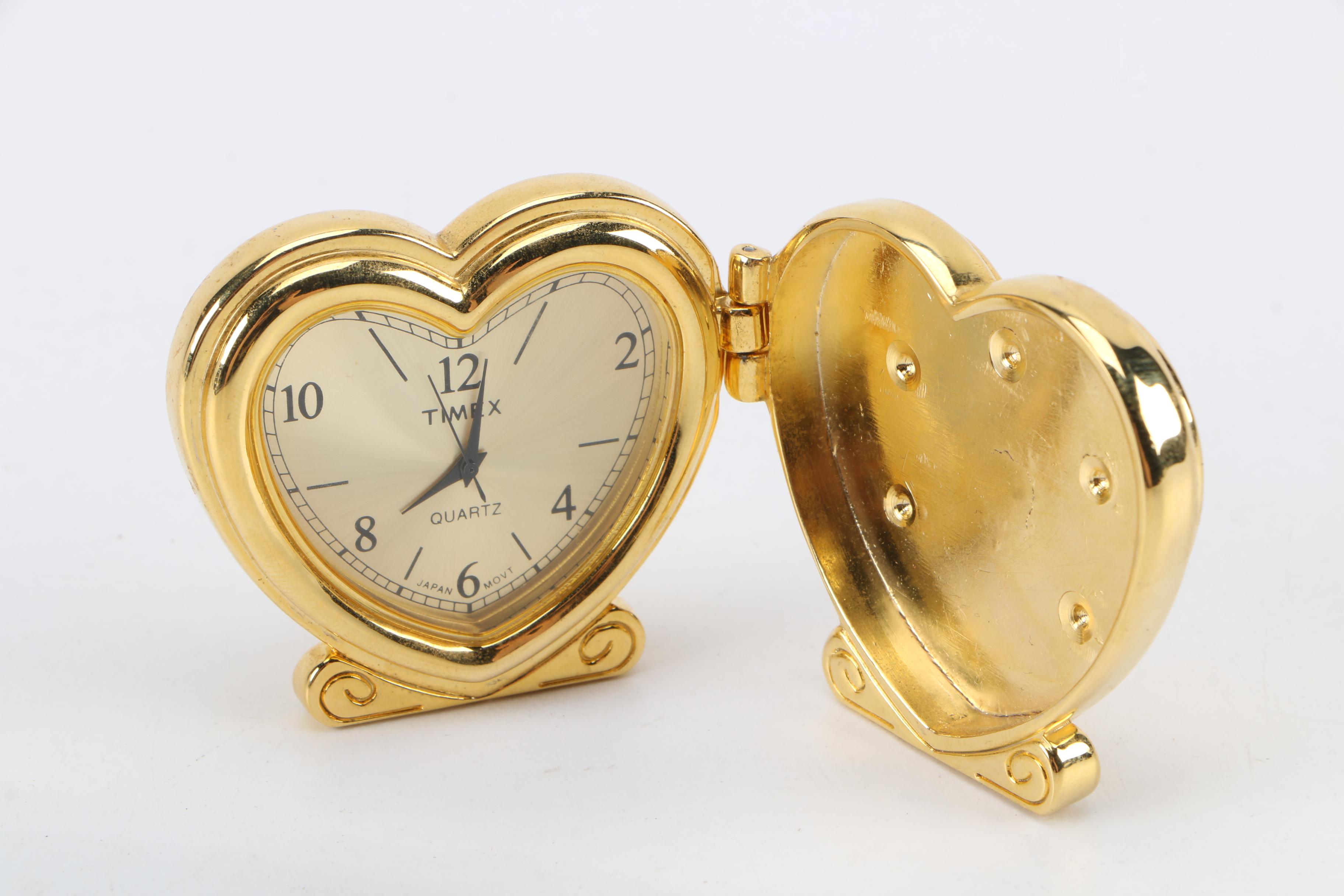 Timex and Gian Pini Gold-Toned Metal Desk Clocks
