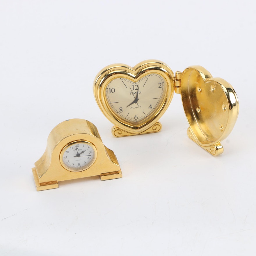 Timex and Gian Pini Gold-Toned Metal Desk Clocks