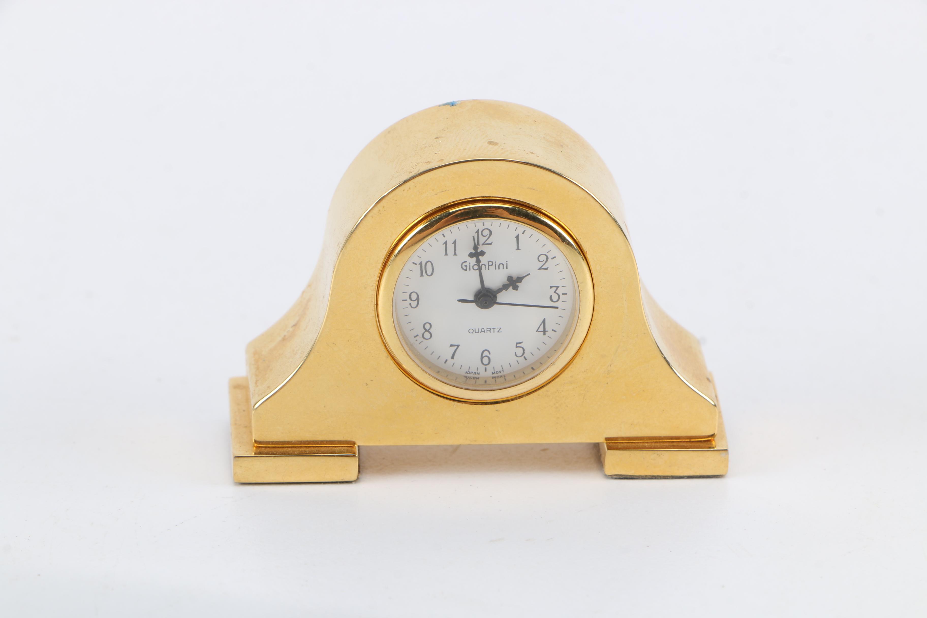 Timex and Gian Pini Gold-Toned Metal Desk Clocks