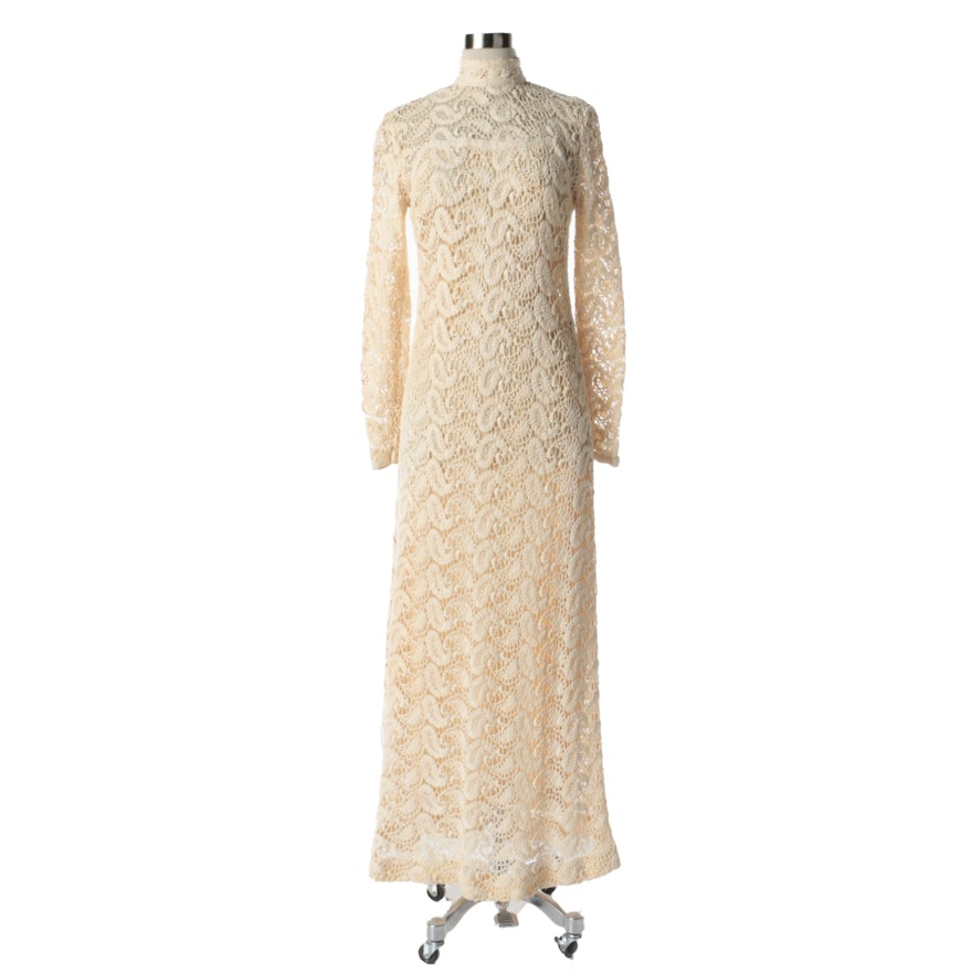 1960s Vintage Fred Perlberg Originals Ivory Crochet Lace Paisley Dress
