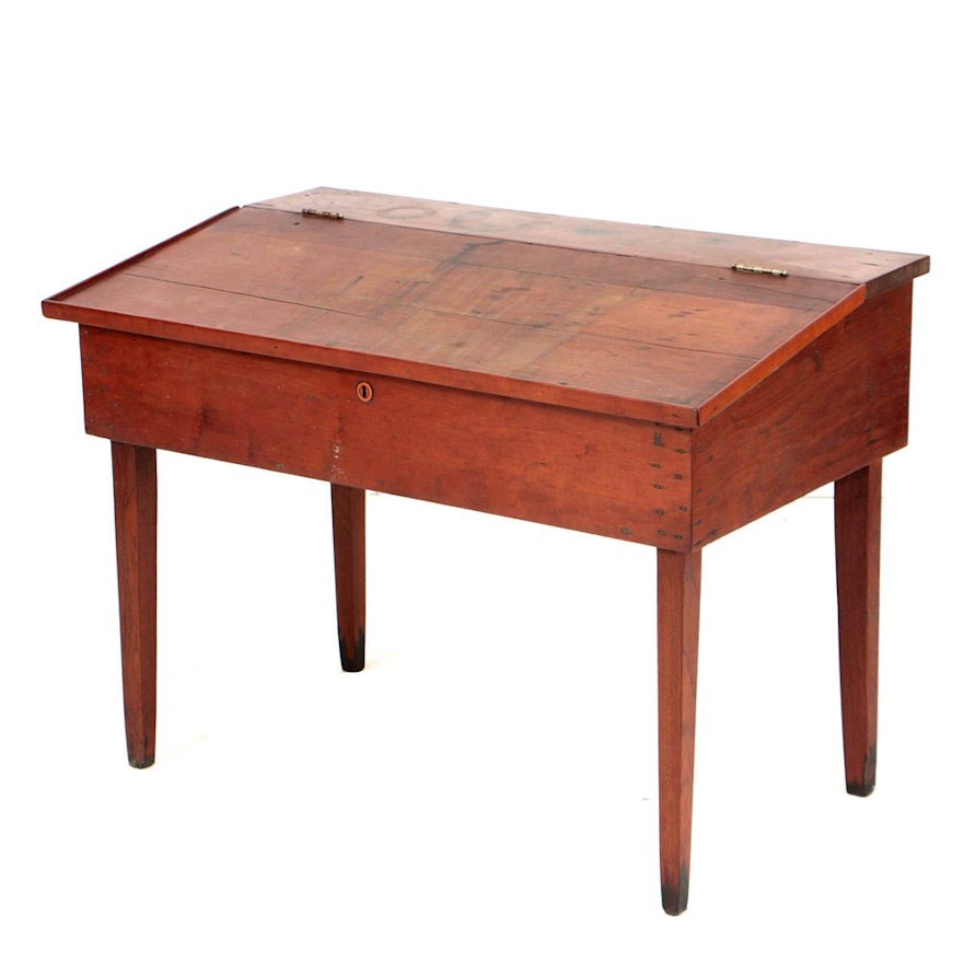 Antique Cherry, Walnut, and Poplar Lift-Top Writing Desk