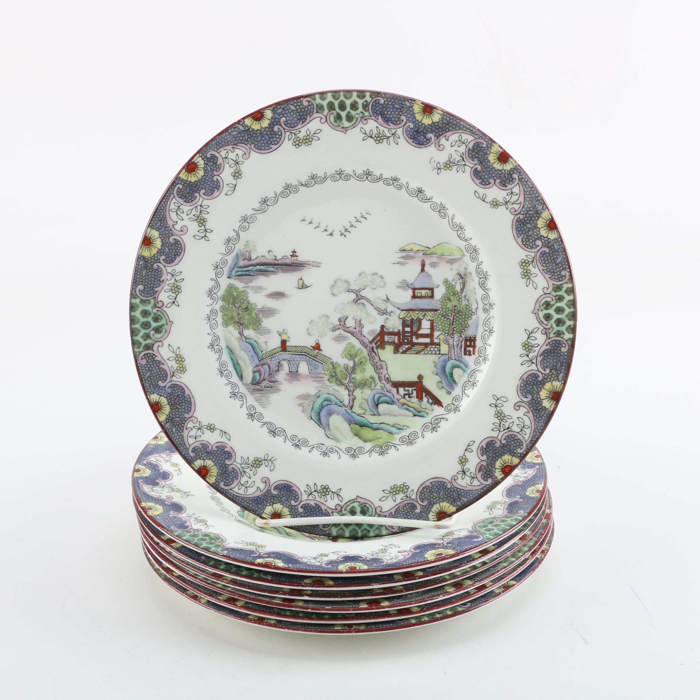 Antique Crown Staffordshire Chinoiserie Porcelain Plates ca. 1911-12