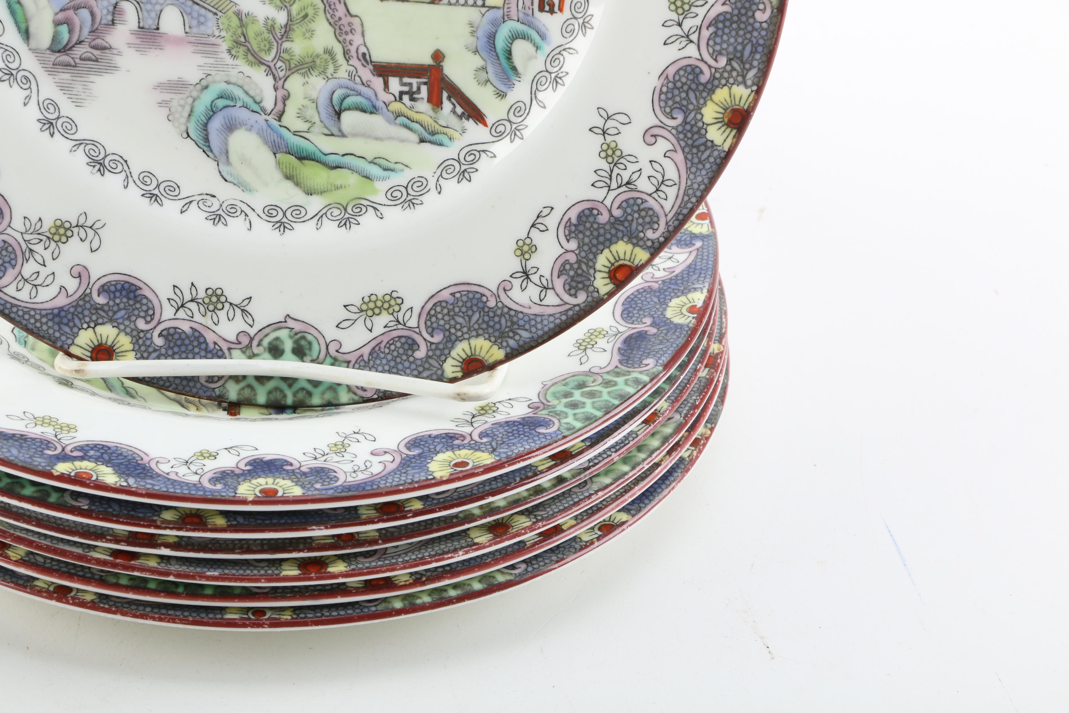 Antique Crown Staffordshire Chinoiserie Porcelain Plates ca. 1911-12