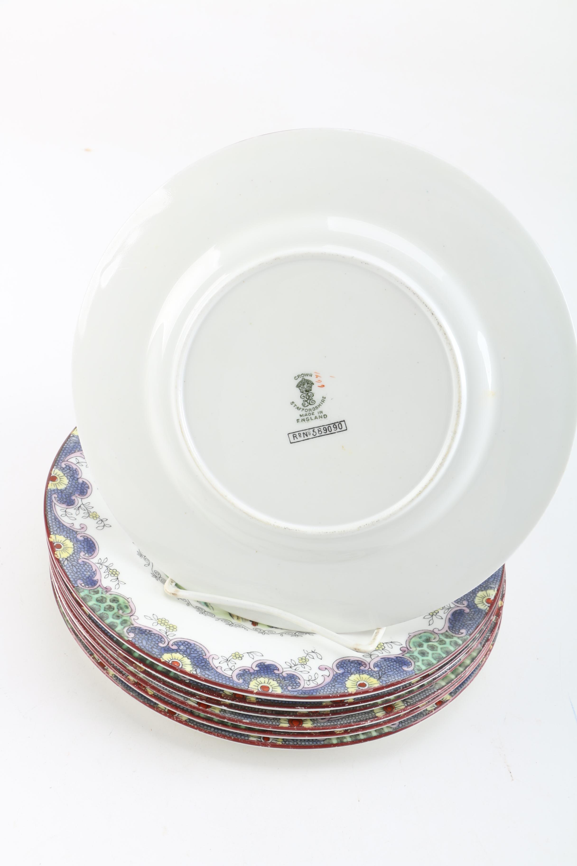 Antique Crown Staffordshire Chinoiserie Porcelain Plates ca. 1911-12