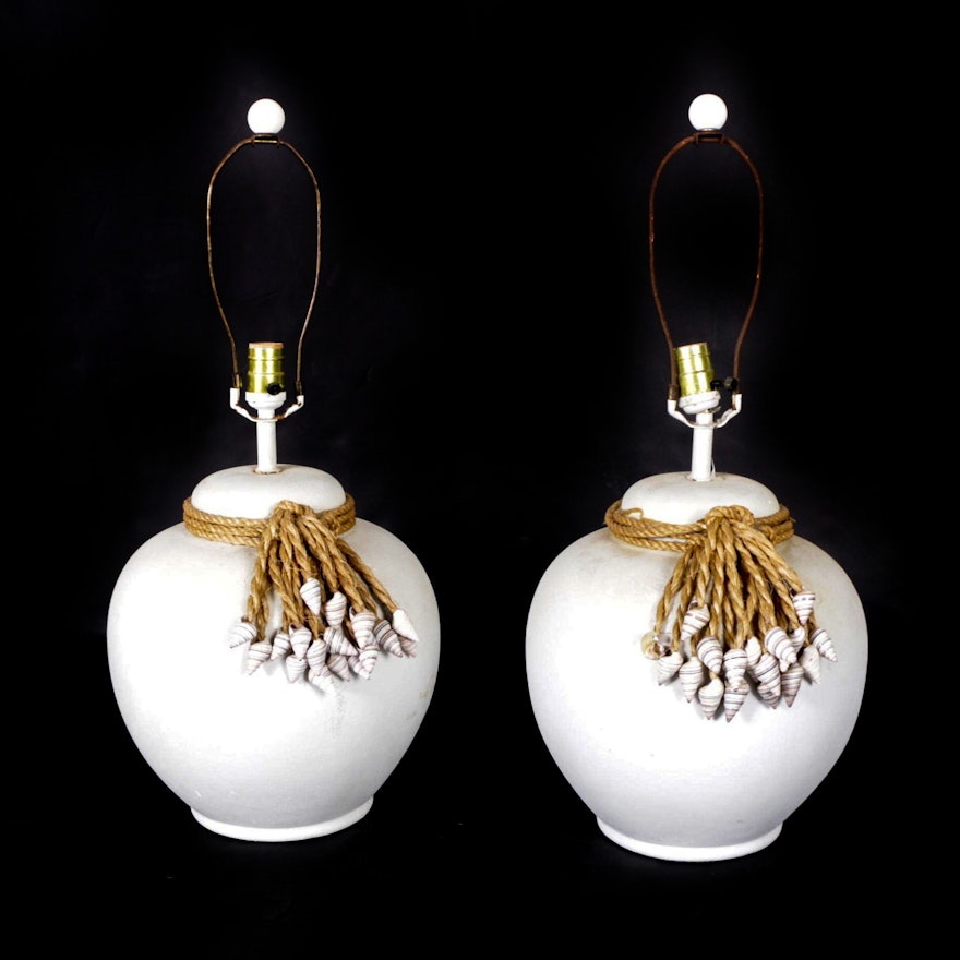 Nautical Themed Table Lamps with Seashell and Rope Accents