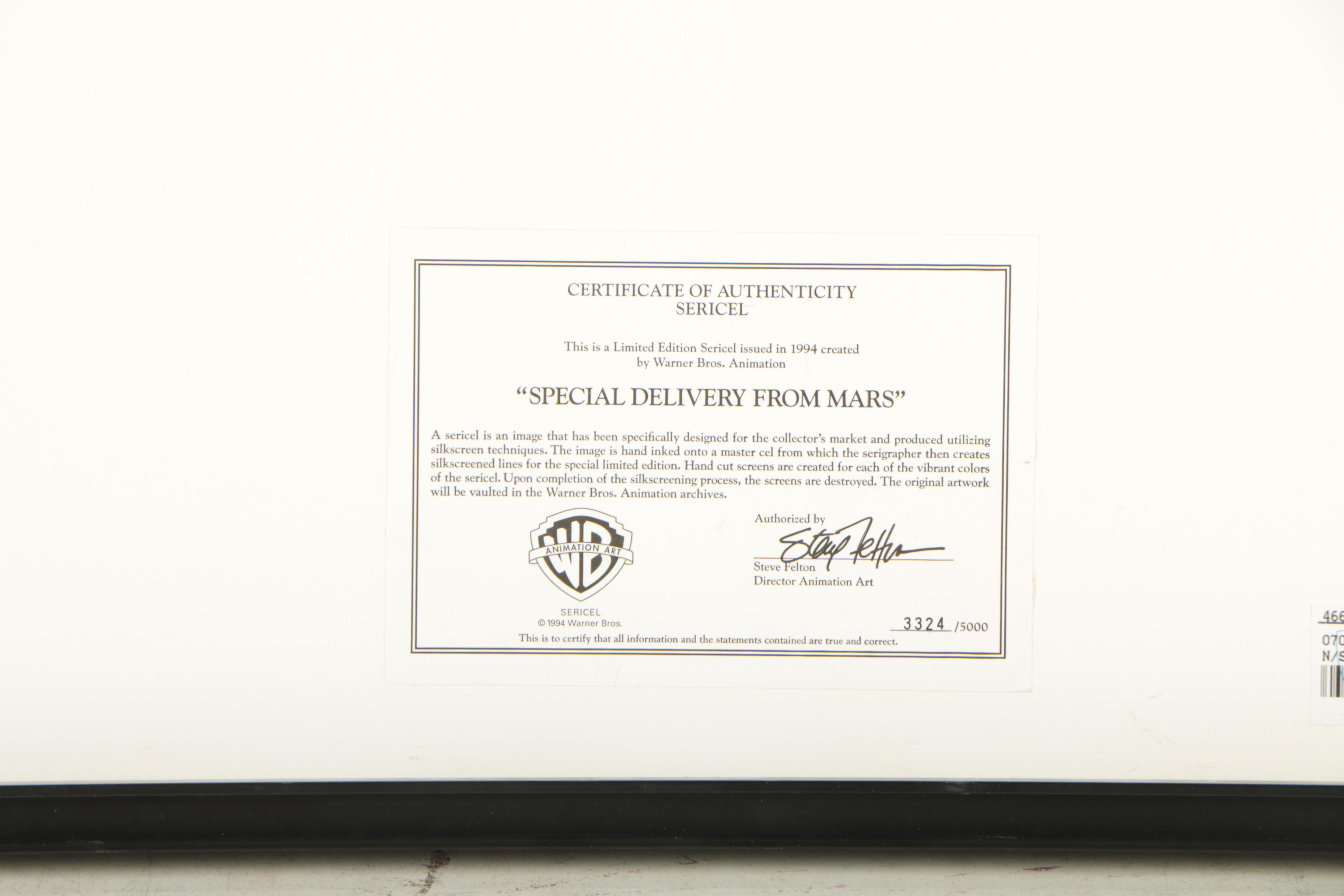 Warner Brothers Animation Cel "Special Delivery from Mars"