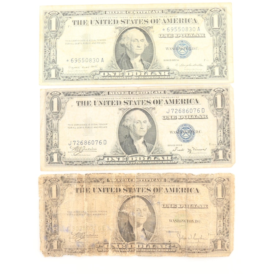 Group of Three U.S. $1 Silver Certificates