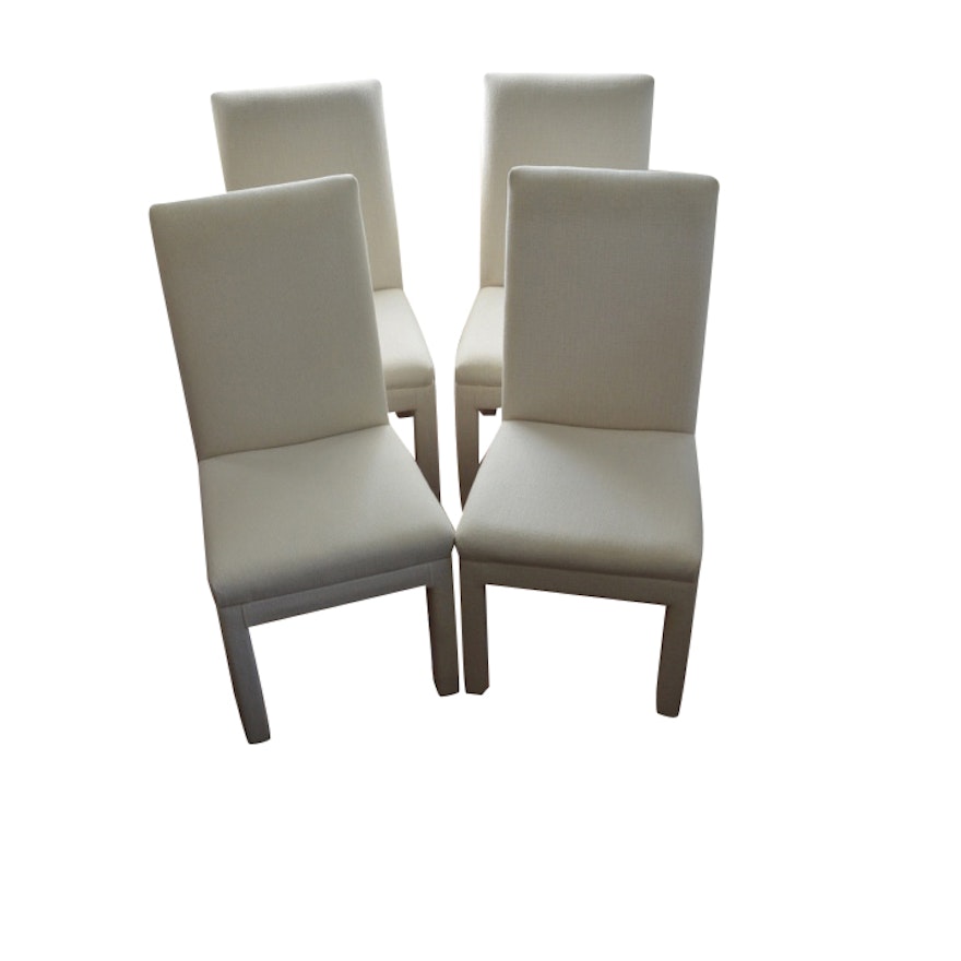 Set of Modernist Parson Style Upholstered Dining Chairs