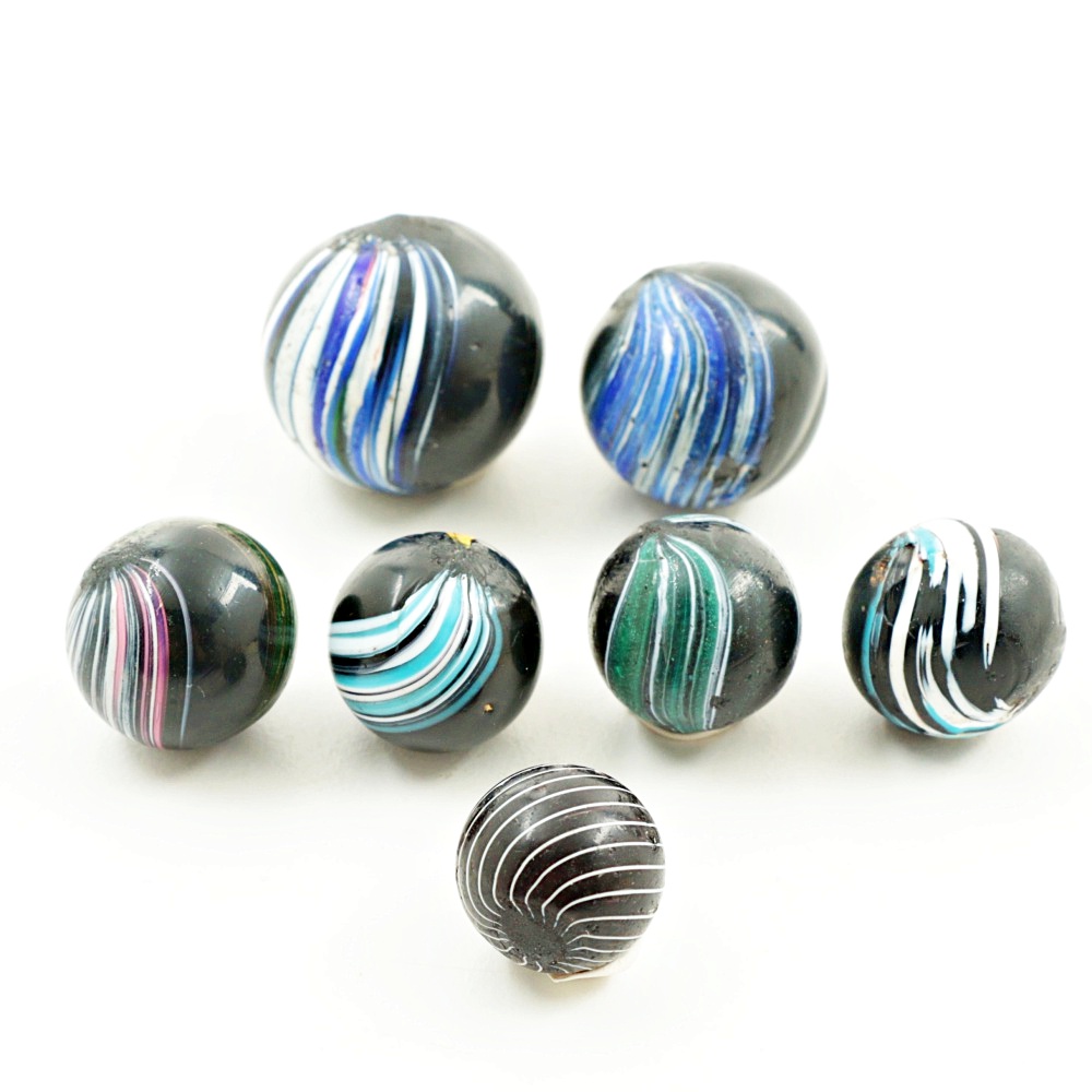 Antique German Hand Blown "Indian Swirl" Marbles, circa 1900