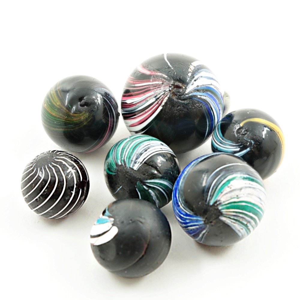 Antique German Hand Blown "Indian Swirl" Marbles, circa 1900