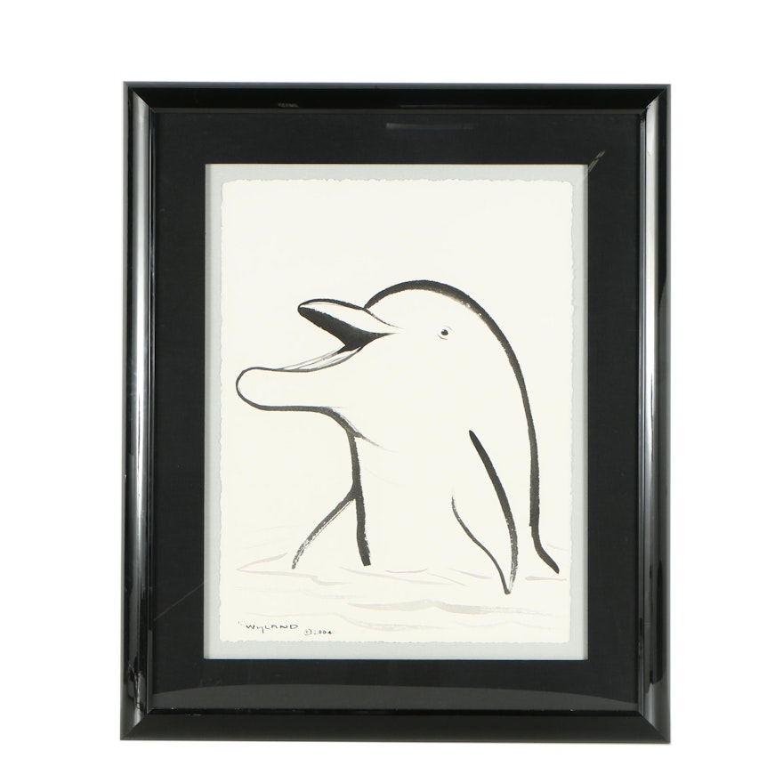 Robert Wyland Ink Drawing "Happy Dolphin"