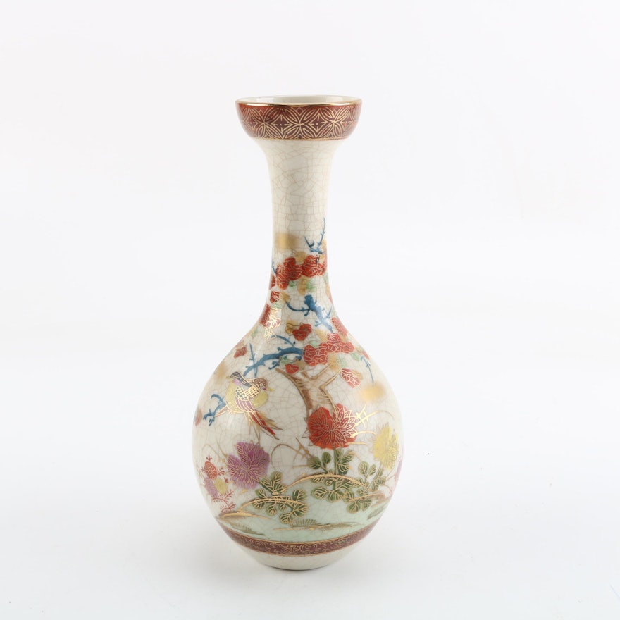 Japanese Satsuma Hand-Painted Stoneware Vase