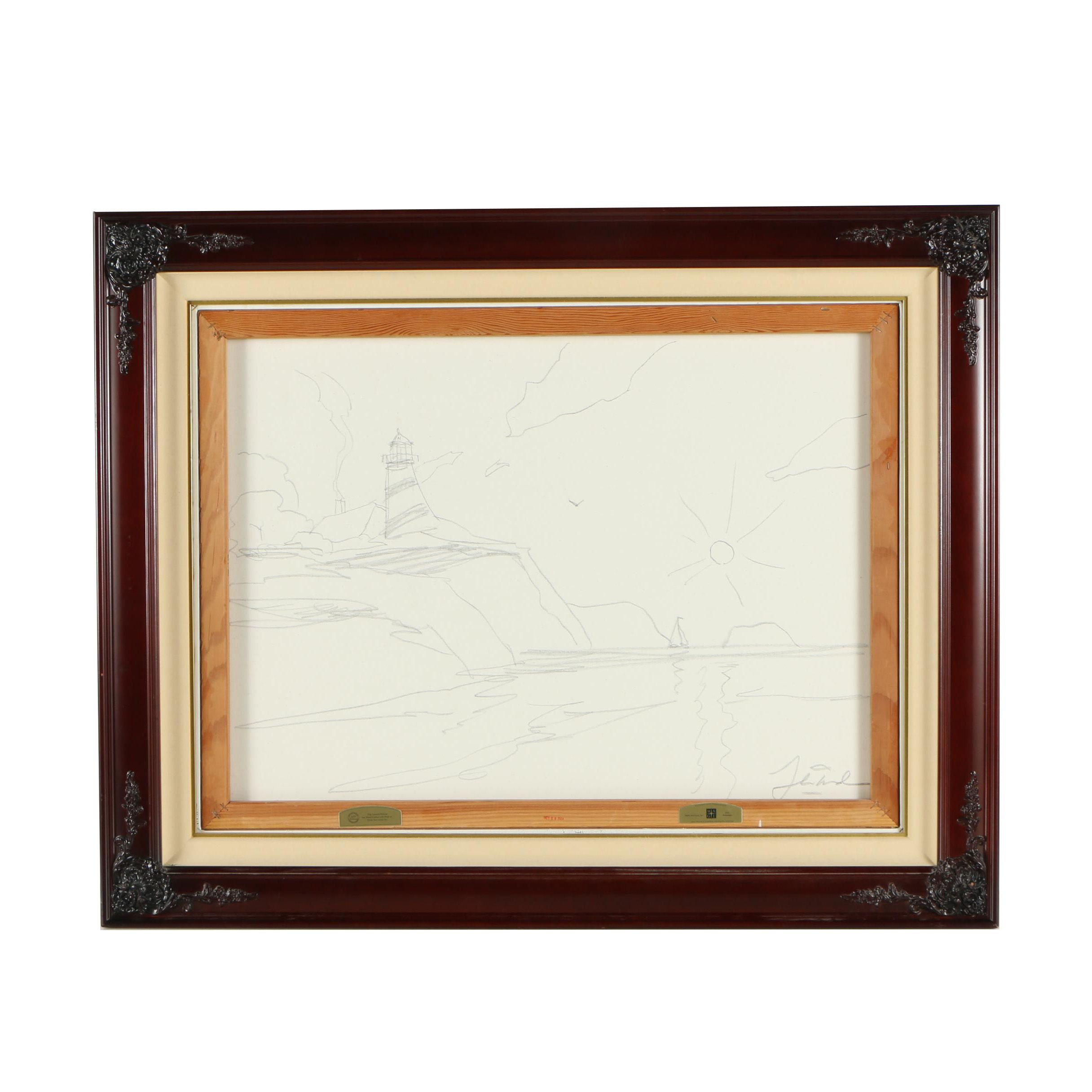 Thomas Kinkade-Attributed Graphite Sketch on Canvas