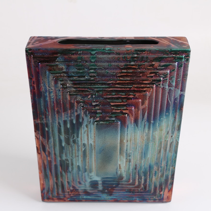 William Turner "Raku Art" Ribbed Vase