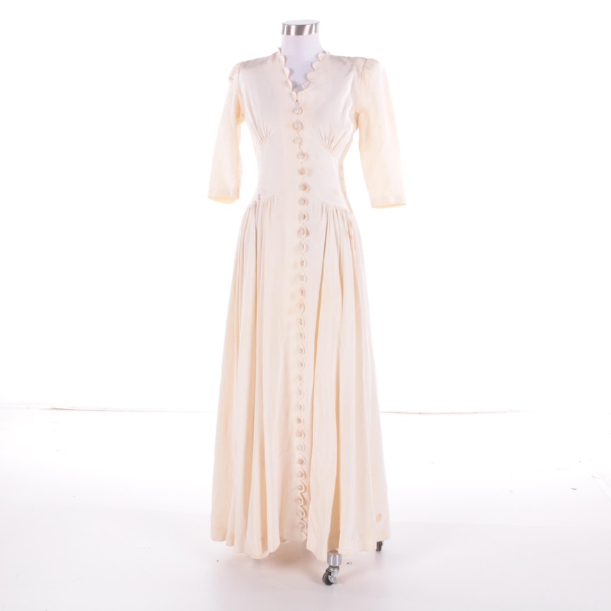 1930s Vintage Bias Cut Ivory Silk Dress