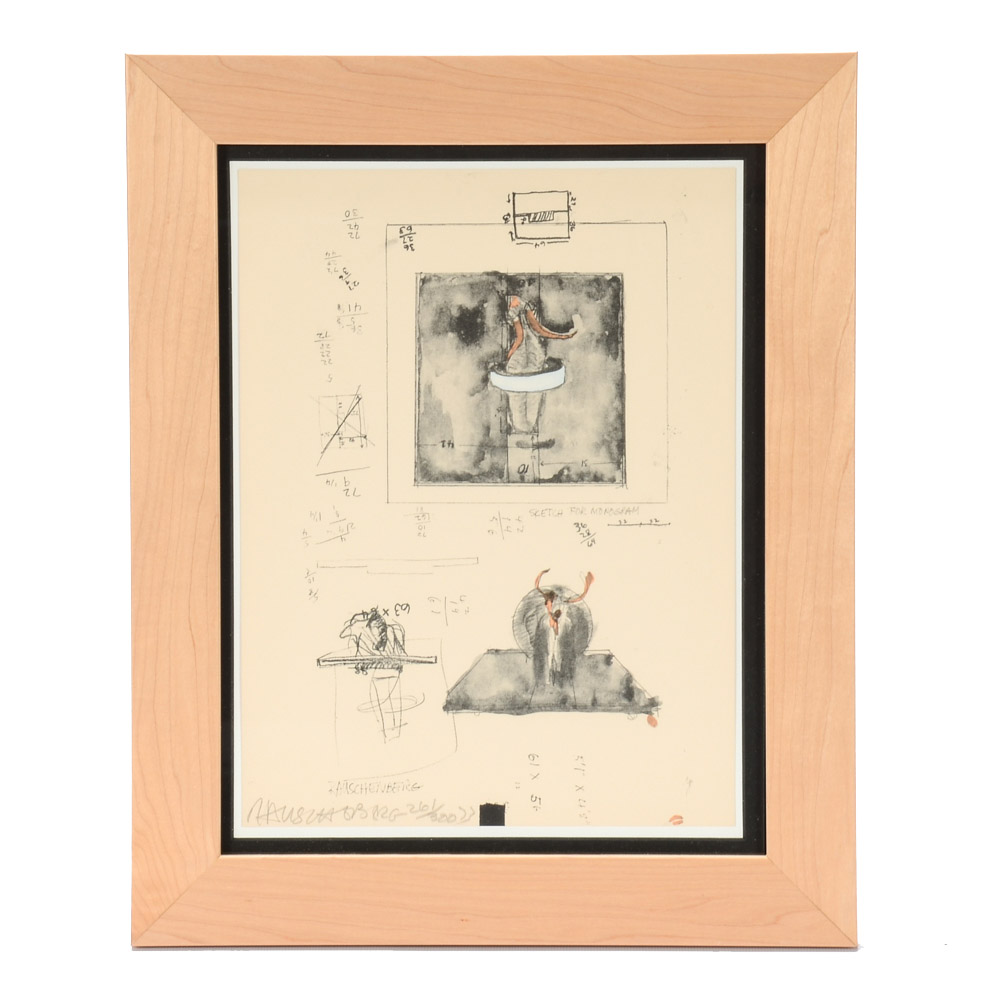 Robert Rauschenberg Signed Limited Edition Mixed Media "Sketch for Monogram"