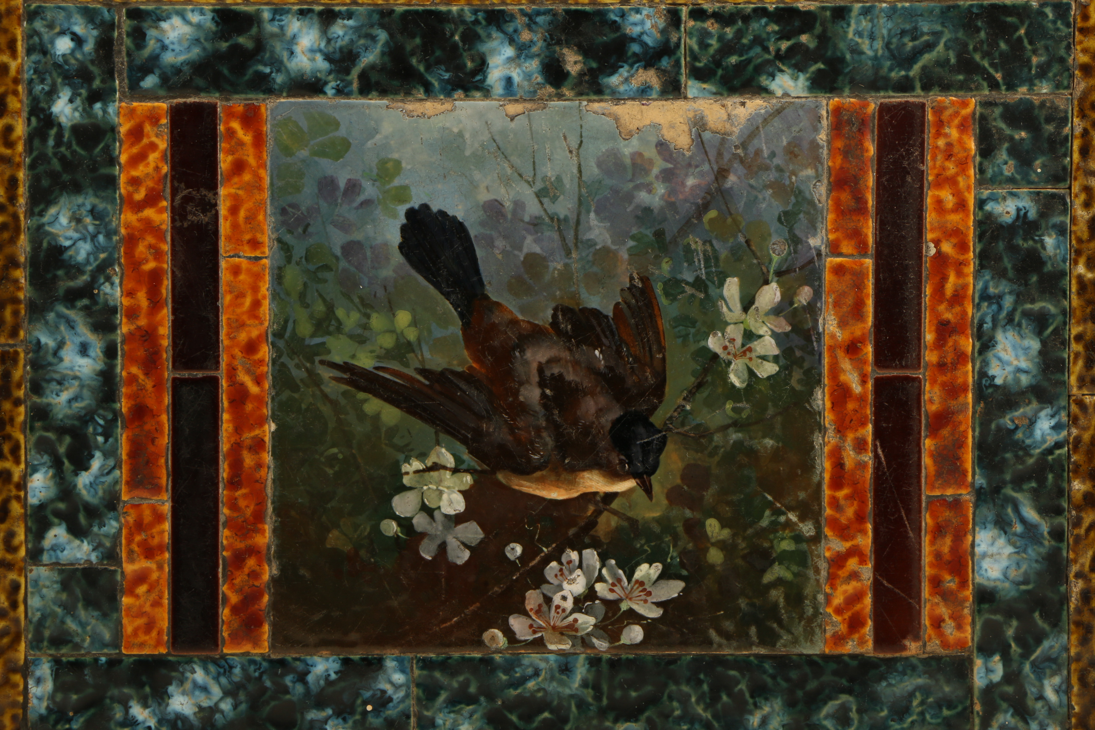 Hand Painted Wall Tile Architectural Piece Framed and Signed