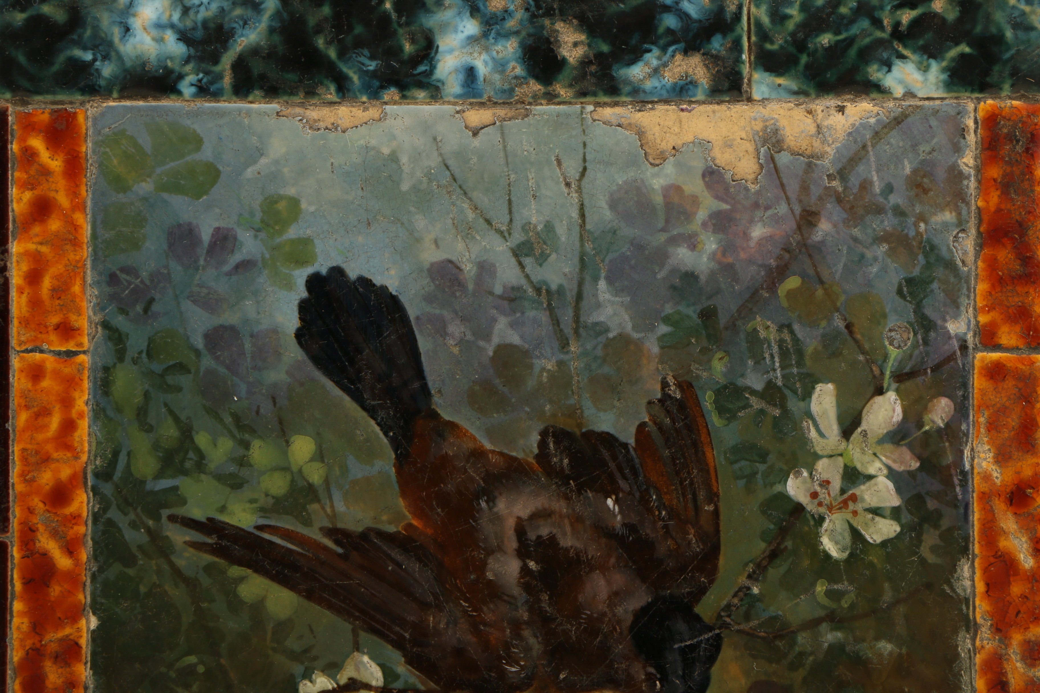 Hand Painted Wall Tile Architectural Piece Framed and Signed