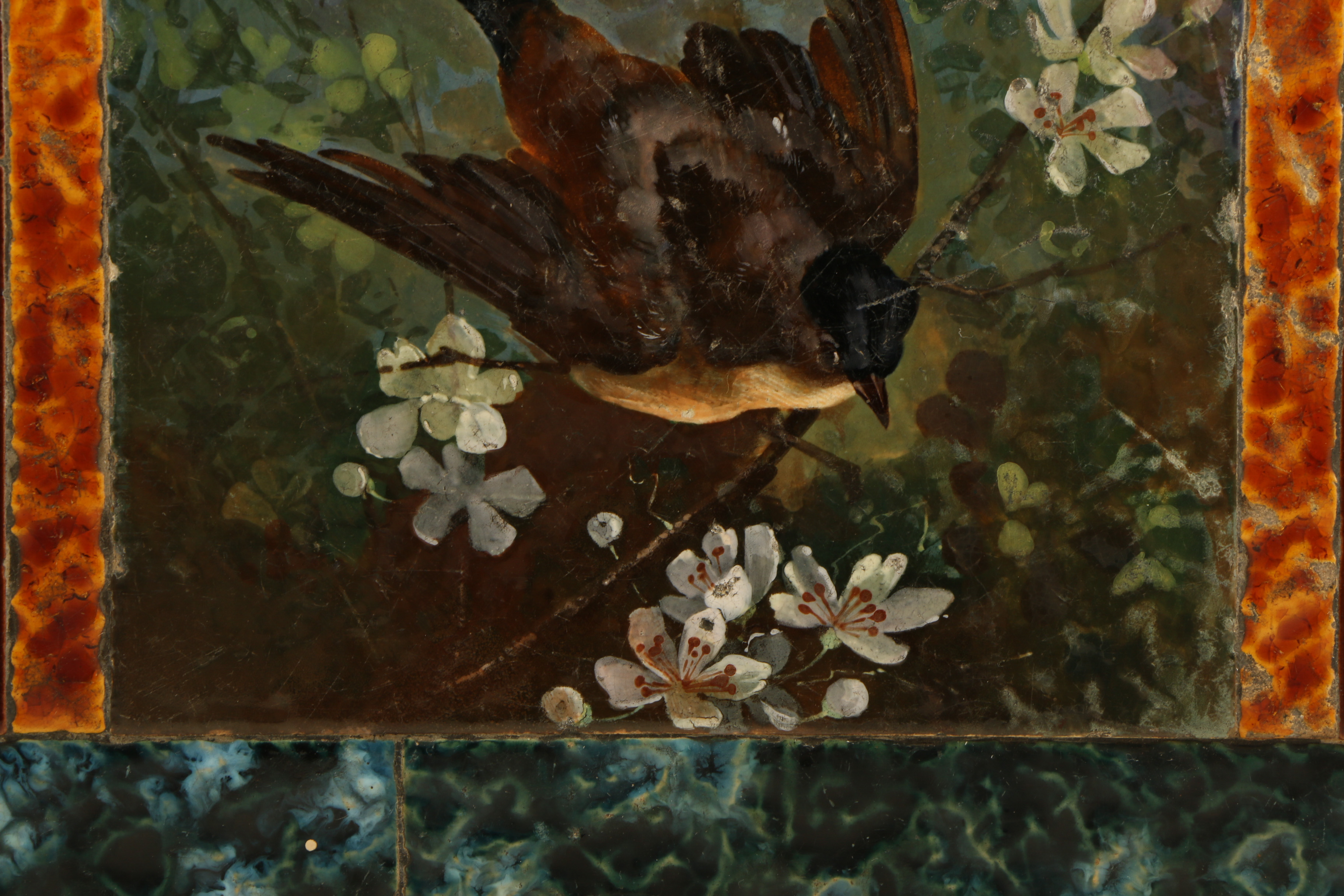 Hand Painted Wall Tile Architectural Piece Framed and Signed