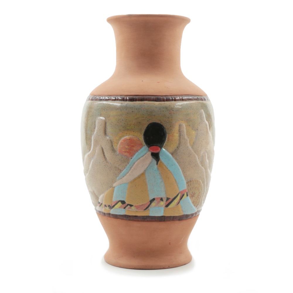 Hand Decorated Southwestern Style Terracotta Vase