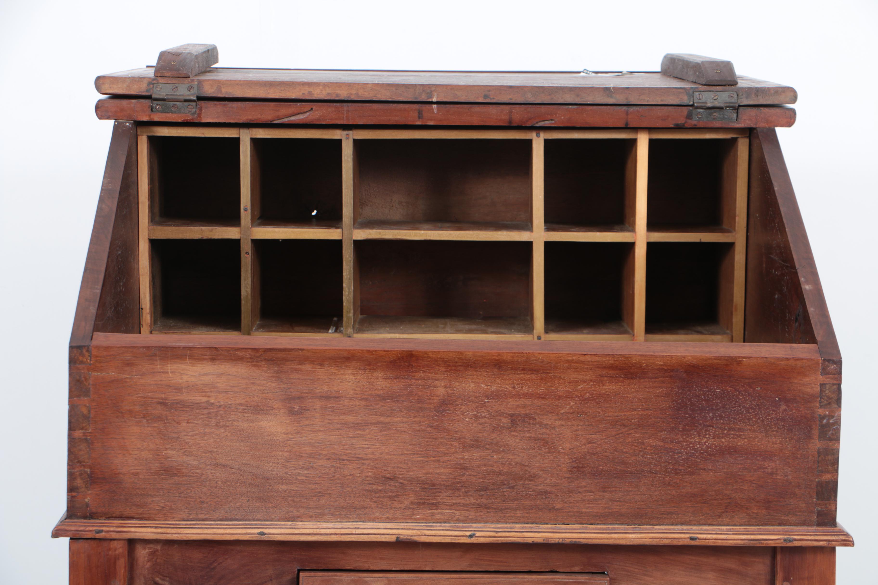 Antique Walnut and Cherry Two-Piece Standing Desk-on-Frame