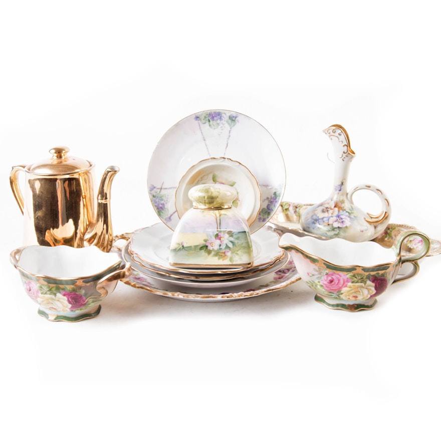 Vintage Hand Painted and Gilt Decorative Tableware