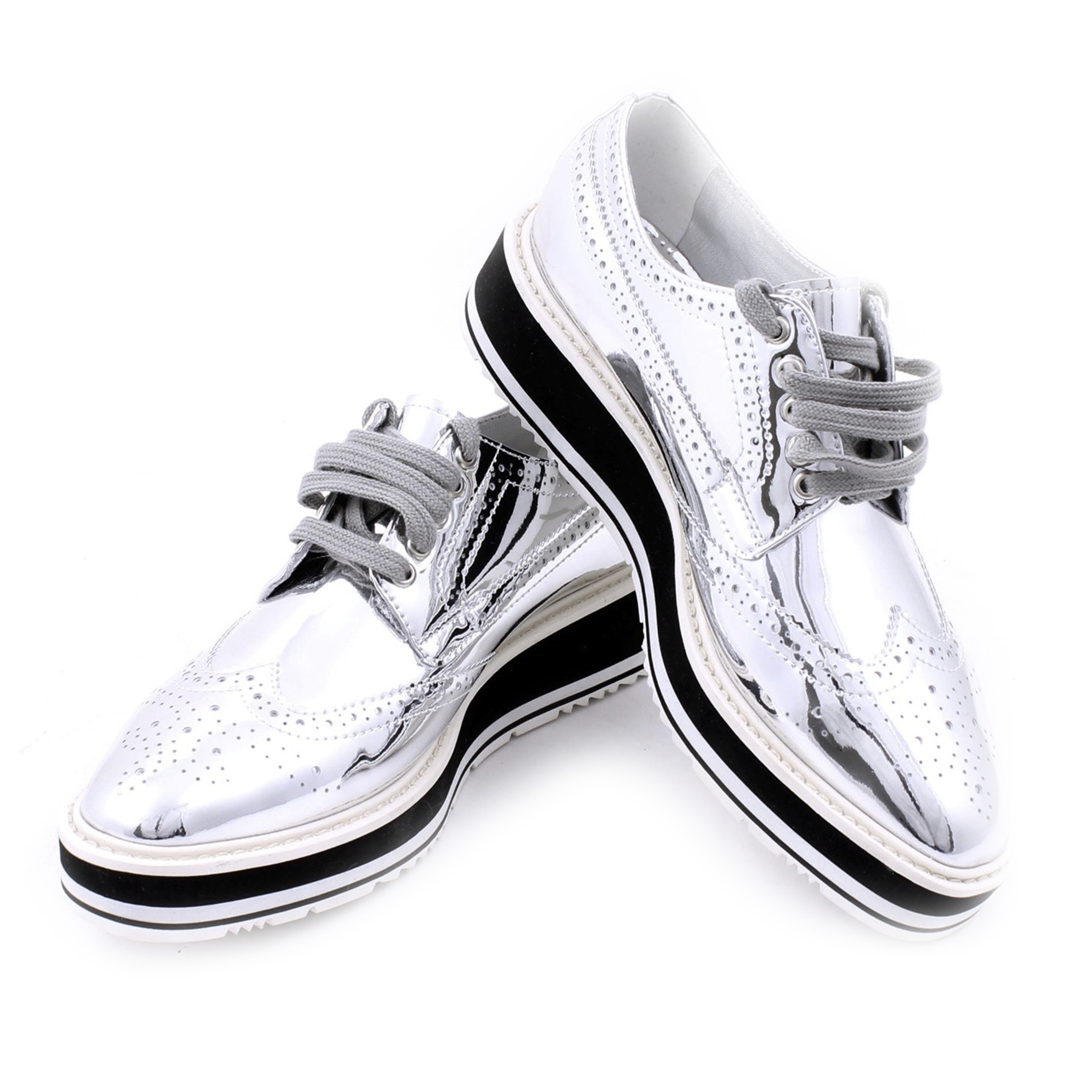 Women's Prada Micro-Sole Metallic Brogues