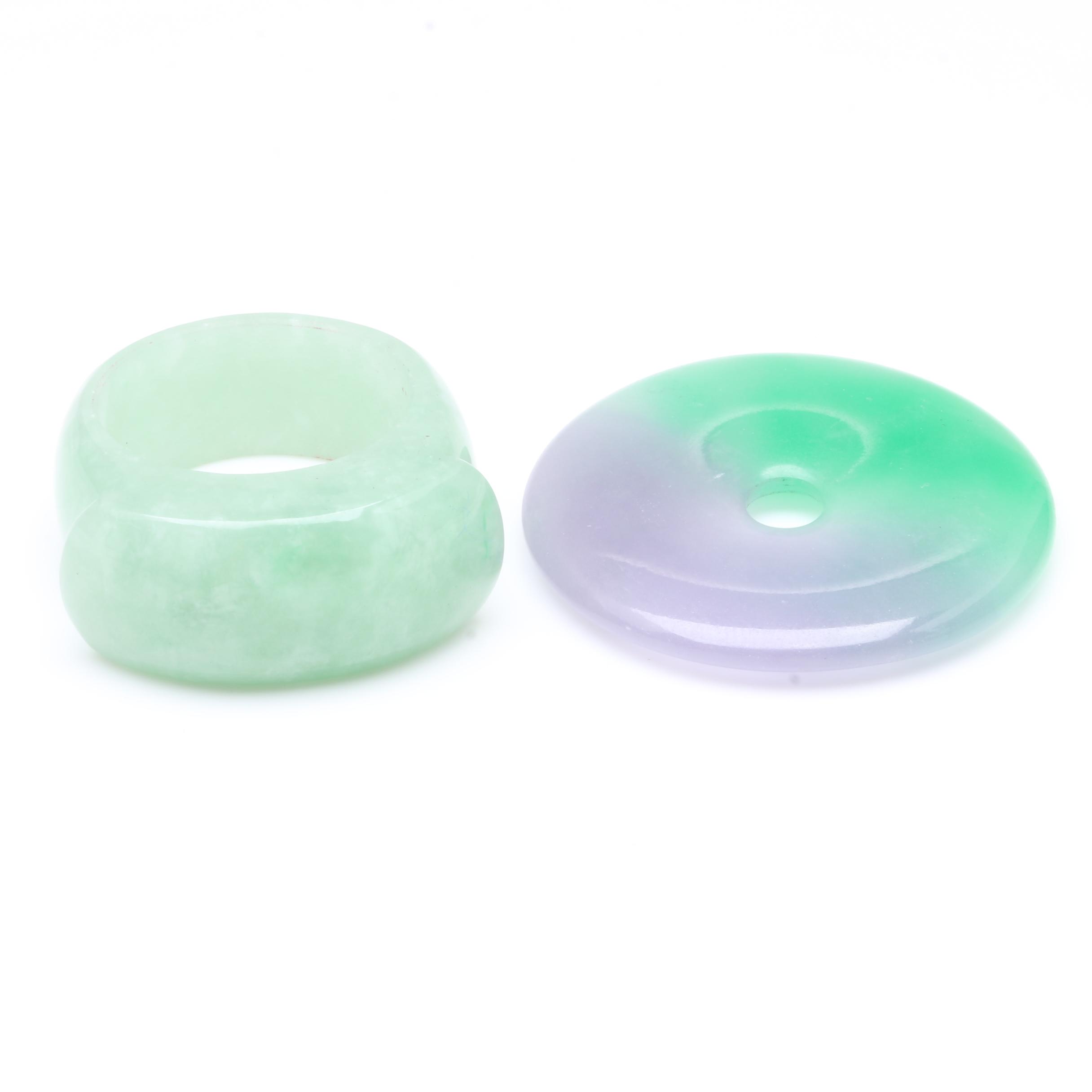 Carved Jadeite Ring and Pendant
