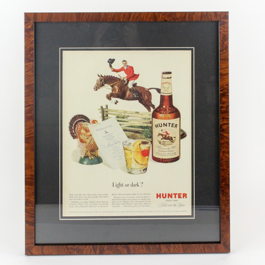 Original 1943 Hunter Bourbon Magazine Advertisement