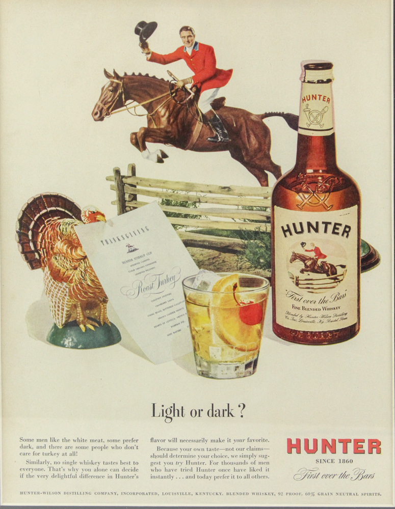 Original 1943 Hunter Bourbon Magazine Advertisement