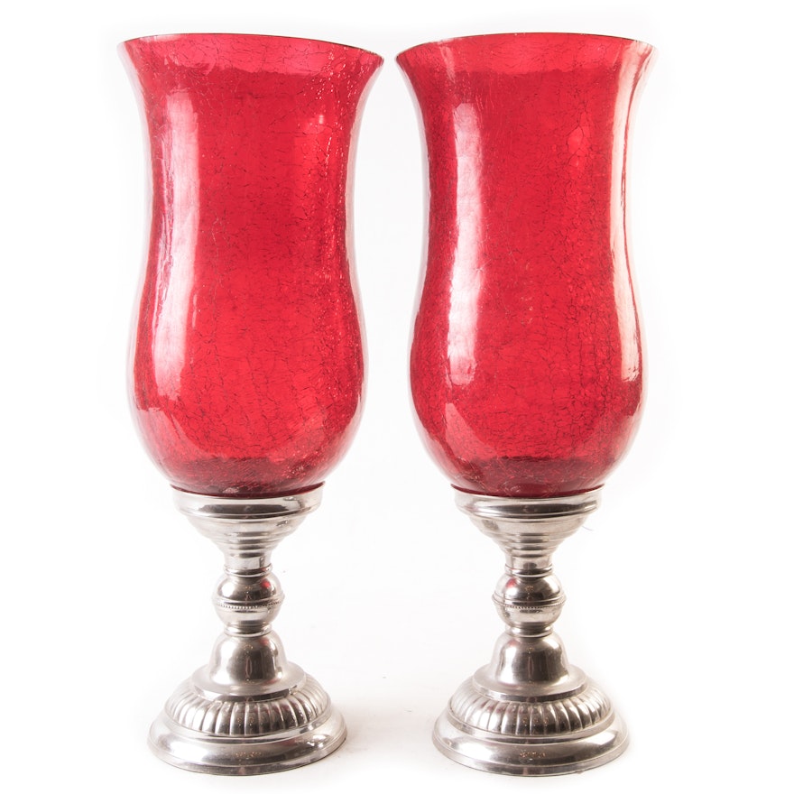 Red Crackle Glass Hurricanes