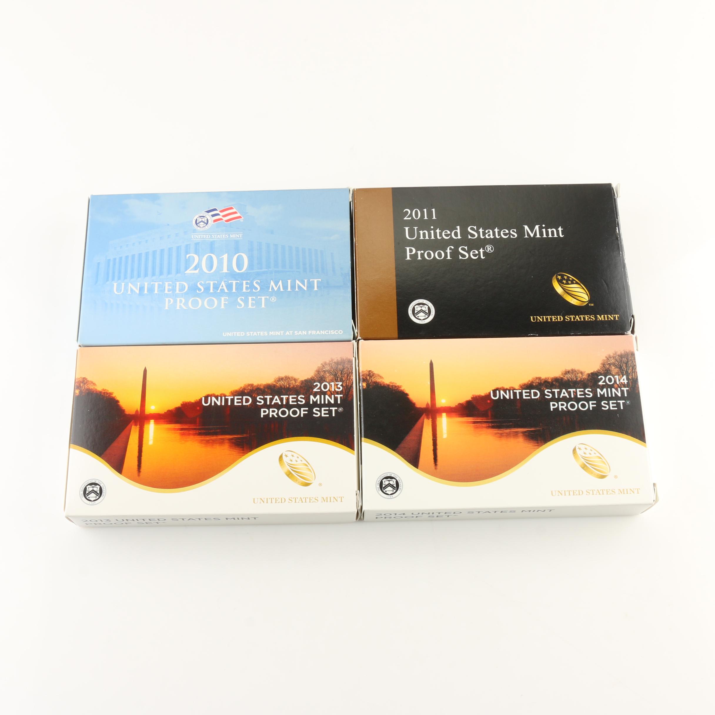 Four U.S. Mint Proof Sets- 2010, 2011, 2013 and 2014
