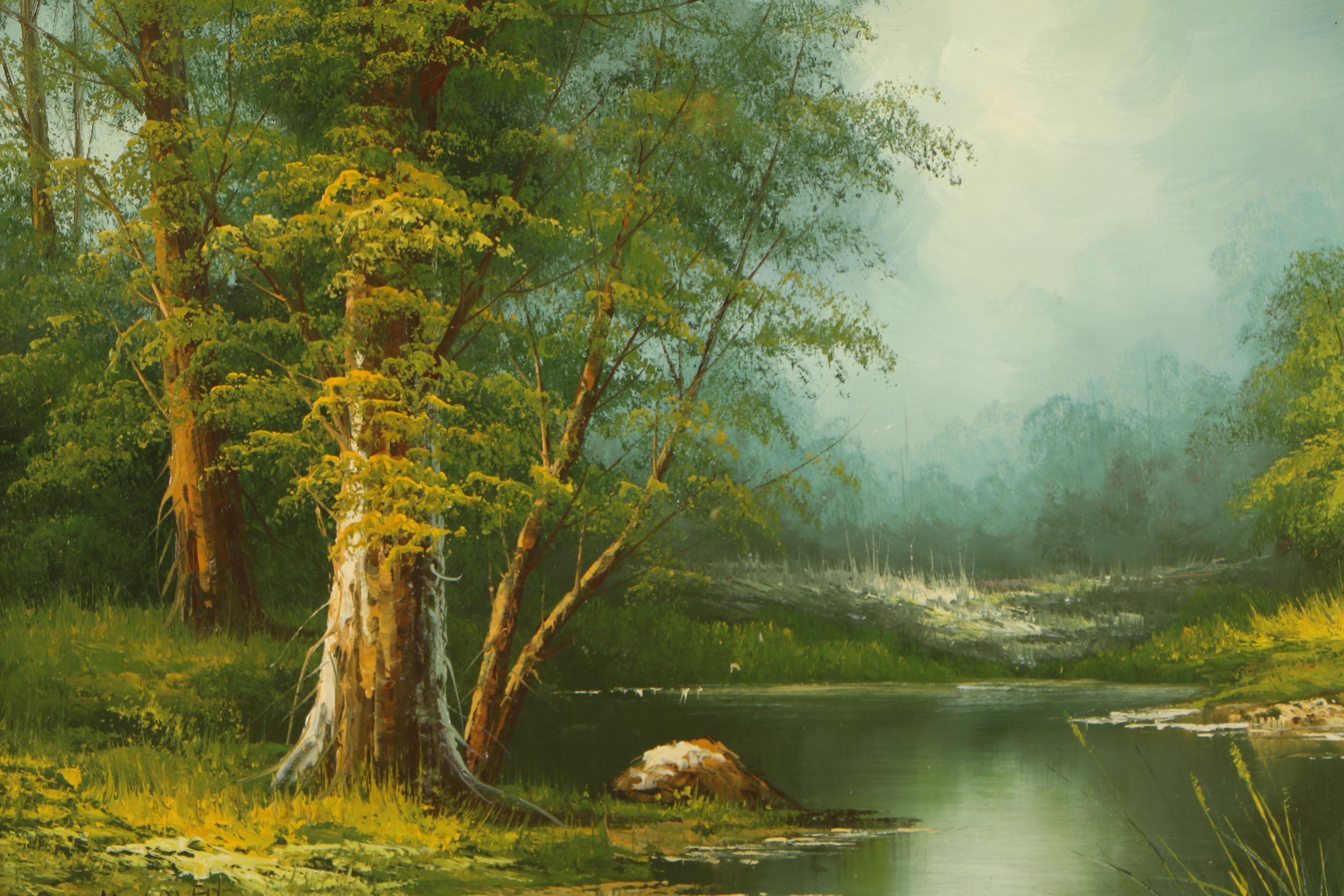 W. Lovell Oil Painting of Scenic Lake