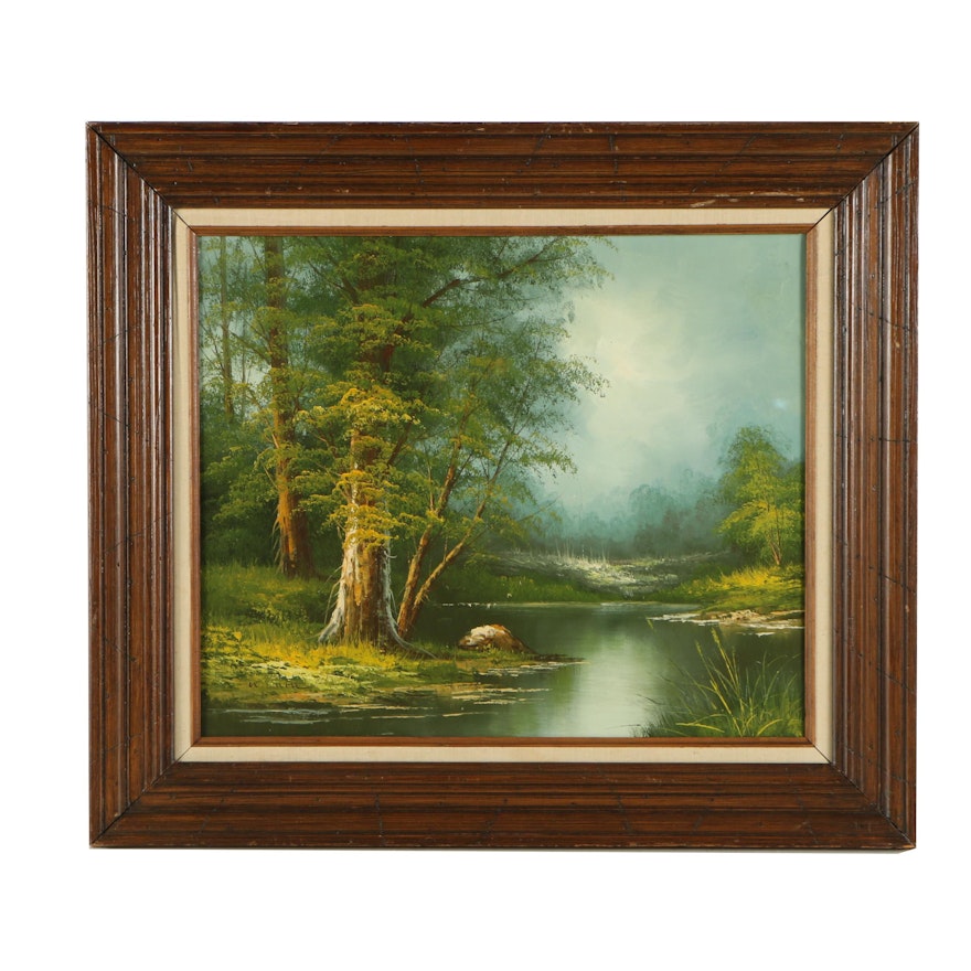 W. Lovell Oil Painting of Scenic Lake