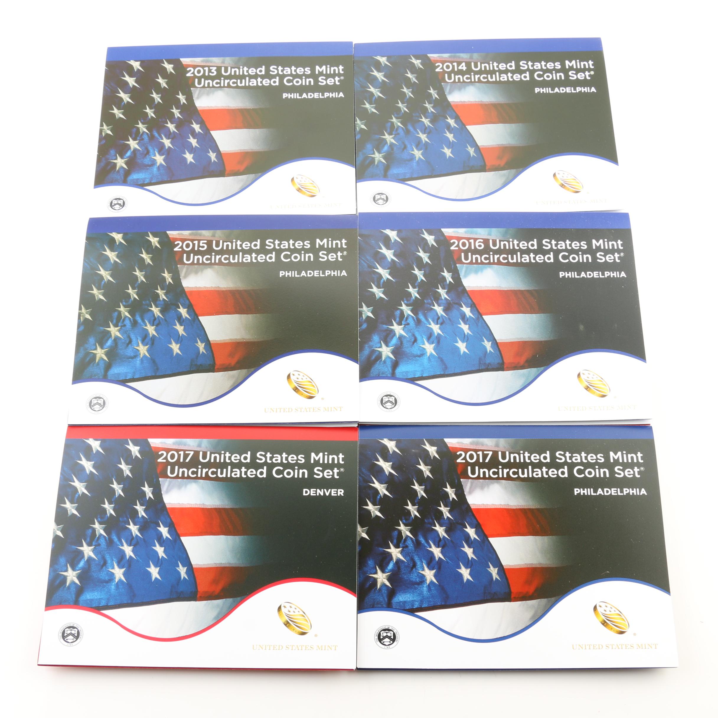 Five U.S. Mint Uncirculated Sets, 2013-2017