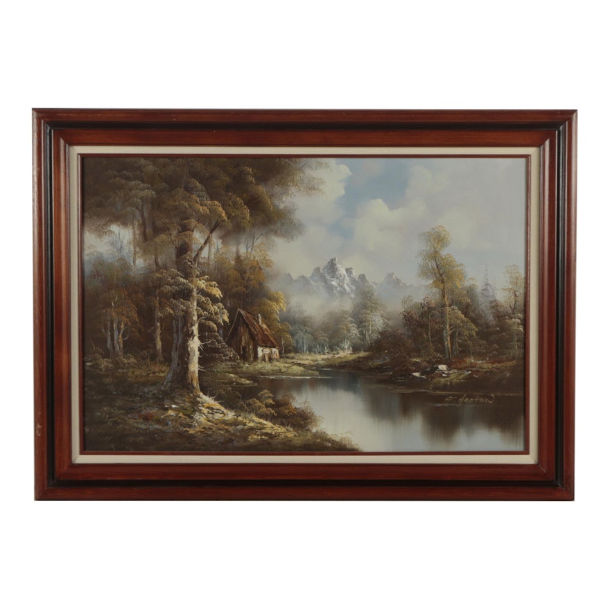 G. Heston Late 20th-Century Oil Landscape Painting on Canvas