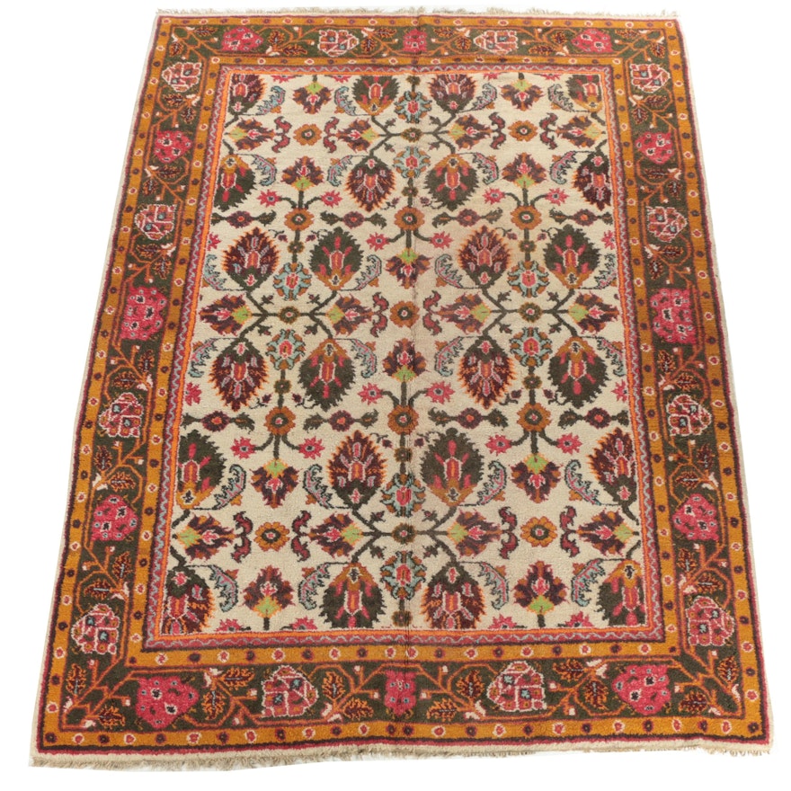 Vintage Hand-Knotted Indian Agra-Style Wool Room Sized Rug