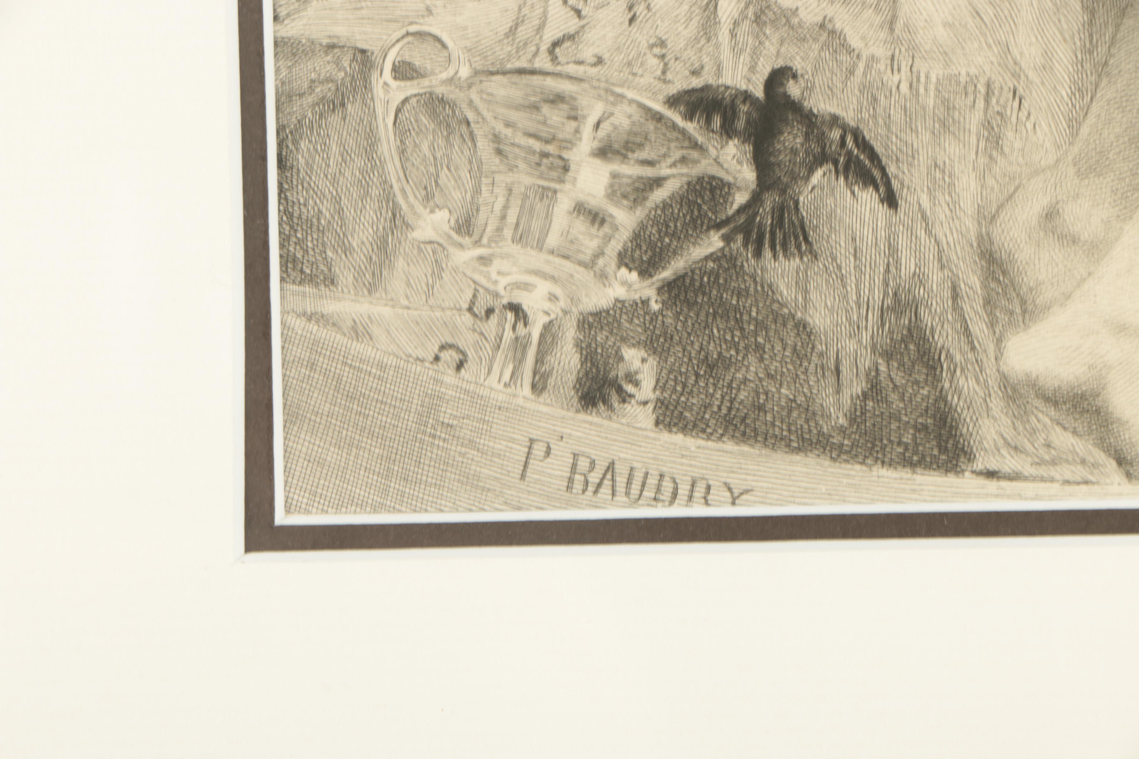 Eugene-Andre Champollion Etching After P. Baudry "Psyche"